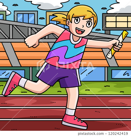 Track and Field Female with Relay Baton Colored Track and Field Female with Relay Baton Colored 120242419