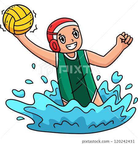 Water Polo Female Player Catching Ball Clipart 120242431