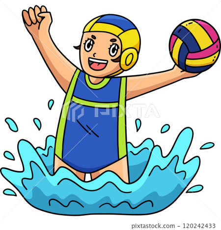 Water Polo Female Player Raising Arms Clipart 120242433