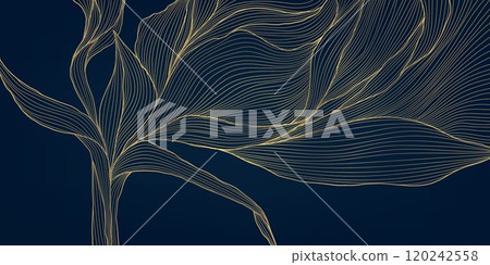 Vector gold on dark line leaf pattern, art deco luxury floral texture design. Elegant flower ornament, garden japan style background Vector gold on dark line leaf pattern, art deco luxury floral texture design. Elegant flower ornament, garden japan style background 120242558