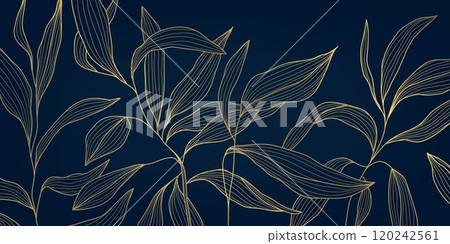 Vector gold on dark line leaf pattern, art deco luxury floral texture design. Elegant flower ornament, garden japan style background Vector gold on dark line leaf pattern, art deco luxury floral texture design. Elegant flower ornament, garden japan style background 120242561