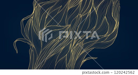 Vector gold on dark line leaf pattern, art deco luxury floral texture design. Elegant flower ornament, garden japan style background Vector gold on dark line leaf pattern, art deco luxury floral texture design. Elegant flower ornament, garden japan style background 120242562