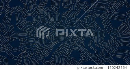 Vector gold line wood texture illustration, organic shape wave pattern, abstract luxury tree graphic, trunk circles, topography map background. Vector gold line wood texture illustration, organic shape wave pattern, abstract luxury tree graphic, trunk circles, topography map background. 120242564