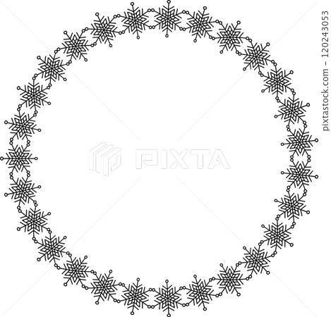 Snowflake circle frame. Winter snowflake round border. 120243053