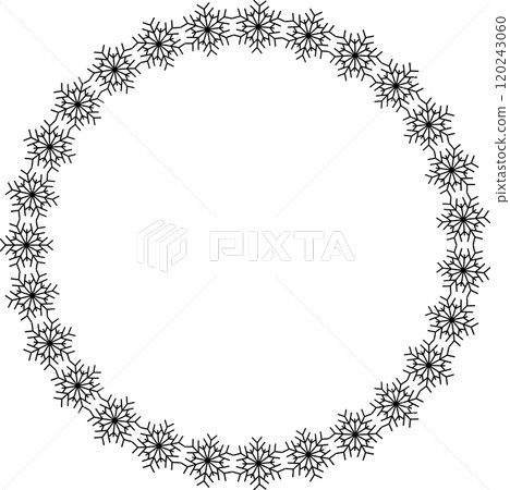 Snowflake circle frame. Winter snowflake round border. 120243060