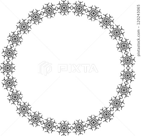 Snowflake circle frame. Winter snowflake round border. 120243065