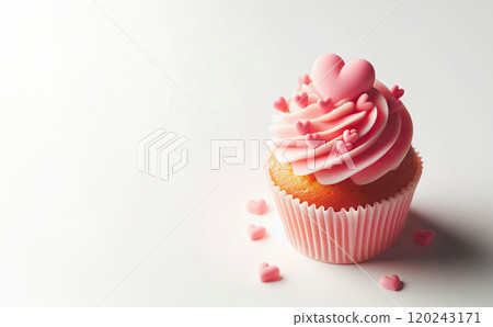 Yummy pink cupcake on white background 120243171