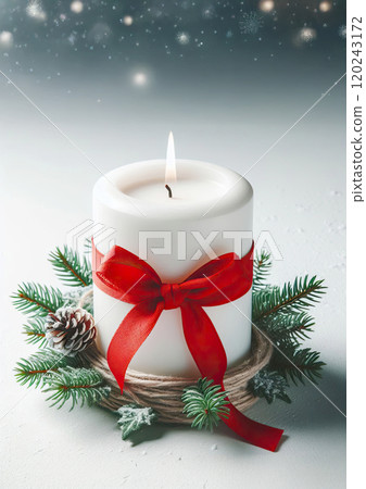 Christmas decoration with candle on white background. New Year and Christmas candles. 120243172