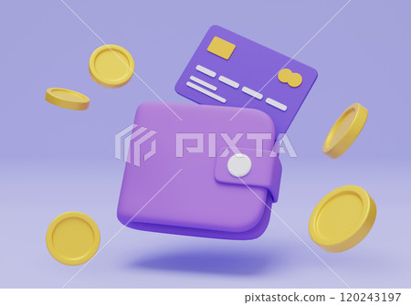 wallet with credit card and coin 3D graphic 120243197