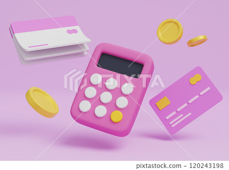 calculator with bankbook and credit card 3D graphic calculator with bankbook and credit card 3D graphic 120243198