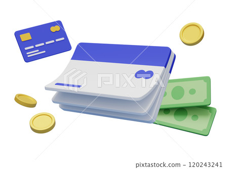 bankbook with credit card and money 3D graphic bankbook with credit card and money 3D graphic 120243241