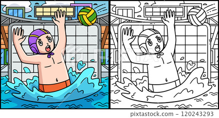 Water Polo Goalie Reaching Out Ball Illustration 120243293
