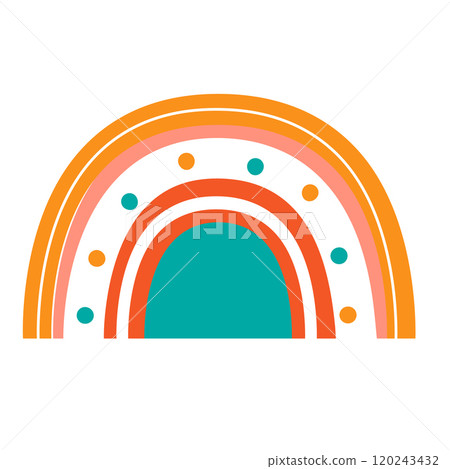 Cute colorful rainbow in boho style for kids and children. Vector isolated clip art of cartoon rainbow for nursery design Cute colorful rainbow in boho style for kids and children. Vector isolated clip art of cartoon rainbow for nursery design 120243432