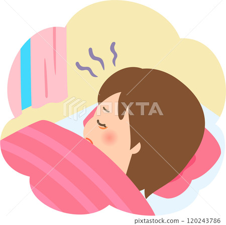 一個女人睡在蒲團裡，白天看起來很疲憊 120243786