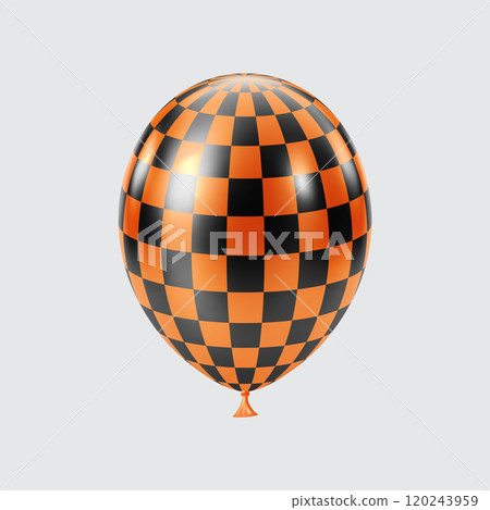 3D Black Orange balloon. Realistic glossy balloons. Checkered pattern. 120243959
