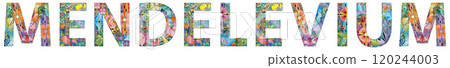 The word MENDELEVIUM. It is a chemical element. Colorful vector word isolated on a white background 120244003