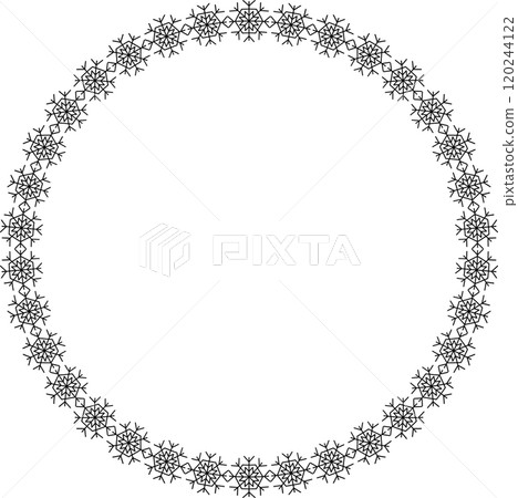 Snowflake circle frame. Winter snowflake round border. 120244122