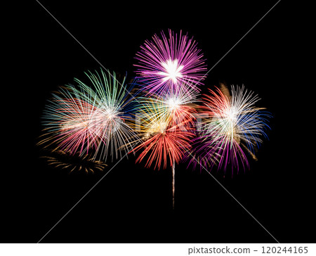Beautiful colorful fireworks display on celebration night. 120244165