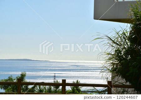 A park with a view of the sparkling sea and Tsuken Island 120244607