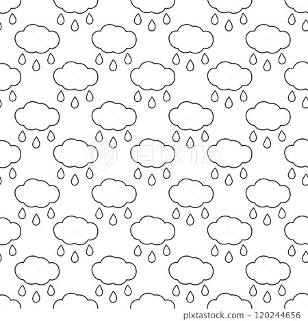Outline Cloud and Drops Seamless pattern. Contour drawing Rainy weather Backdrop or wallpaper idea 120244656