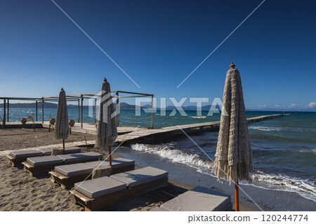 After season on Alykes Potamos beach, Corfu, Greece. 120244774