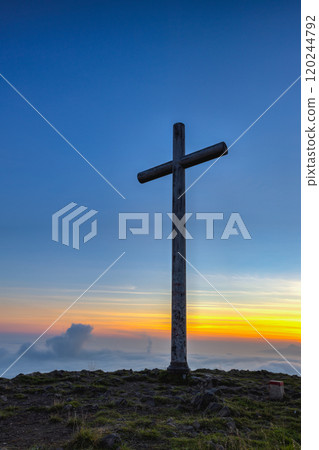 Monumental modern cross on top of Radobyl hill Monumental modern cross on top of Radobyl hill 120244792