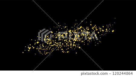 Background plume golden abstract grainy texture, crumbs isolated on black. Gold dust. Sand particles grain. Pieces abstract. plume. Jewelry, carefully placed by hand. Jewel confetti. Vector 120244864