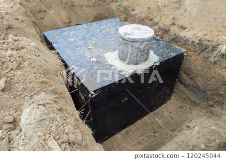 Domestic wastewater tank installation in construction site Domestic wastewater tank installation in construction site 120245044