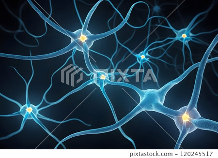 Neuron cells with glowing link knots. 120245517