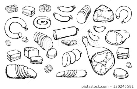 Meat production. Vector drawing food 120245591