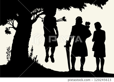 Vector drawing. Absalom got his hair caught in a tree branch Vector drawing. Absalom got his hair caught in a tree branch 120245613