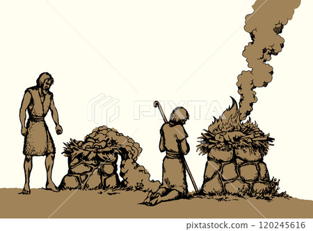 Vector drawing. Man Offers a Sacrifice to God 120245616