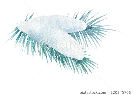 Fir tree branches with snow, watercolor illustration. Hand-made drawing. Fir tree branches with snow, watercolor illustration. Hand-made drawing. 120245706