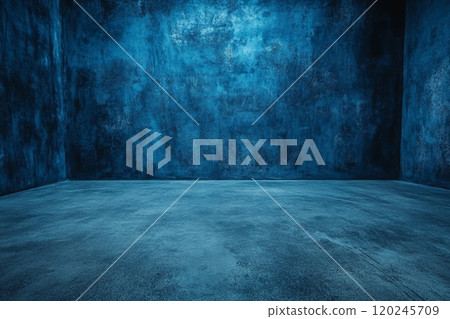 Empty Dark Blue Studio and Grey Floor Concrete. 120245709
