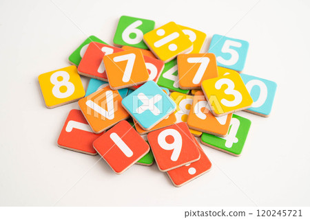 Number wood block cubes for learning Mathematic, education math concept. Number wood block cubes for learning Mathematic, education math concept. 120245721