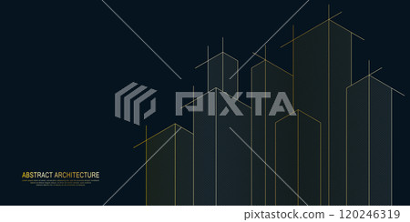 Architectural drawing with building construction of golden color. Creative vector illustration of modern architecture 120246319