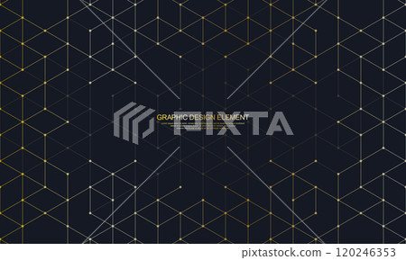 The graphic design elements with isometric shape golden blocks. Vector illustration of abstract geometric background 120246353