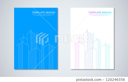 Architectural drawing with building construction for the book cover, brochure, flyer, poster, presentation, and other design 120246356