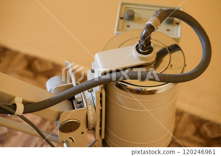 Vintage Medical Equipment with Flexible Hose and Metallic Finish 120246961