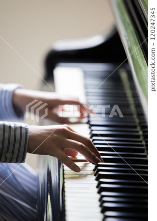 Hands playing the piano, keyboard Hands playing the piano, keyboard 120247345