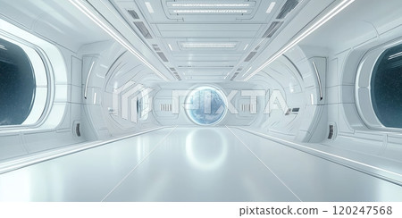 Futuristic showroom, spaceship interior 120247568