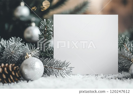 White paper surrounded by Christmas decorations 120247612