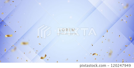 Gold confetti on light blue background. Celebration grand opening party happy concept. Gold confetti on light blue background. Celebration grand opening party happy concept. 120247949