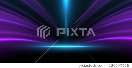 Abstract blue background with curve glowing purple ray. 120247956