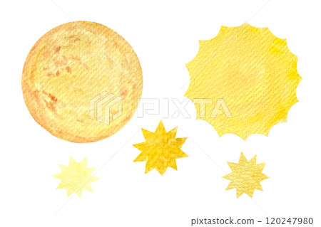 Sun moon and stars watercolor illustration set isolated on white. Hand painted high quality clip art. Perfect St Valentine day, for love cards, posters, textile decor. Clip art 120247980