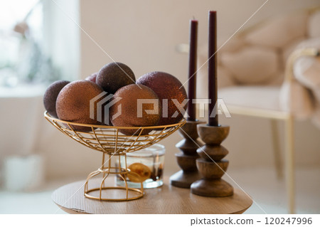 Elegant Still Life with Decorative Objects and Candles Elegant Still Life with Decorative Objects and Candles 120247996