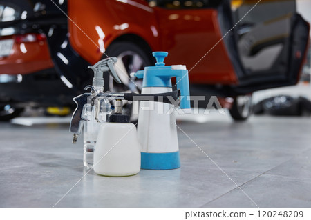 Detergent, antiseptic, duster spray kit for car cleaning service Detergent, antiseptic, duster spray kit for car cleaning service 120248209