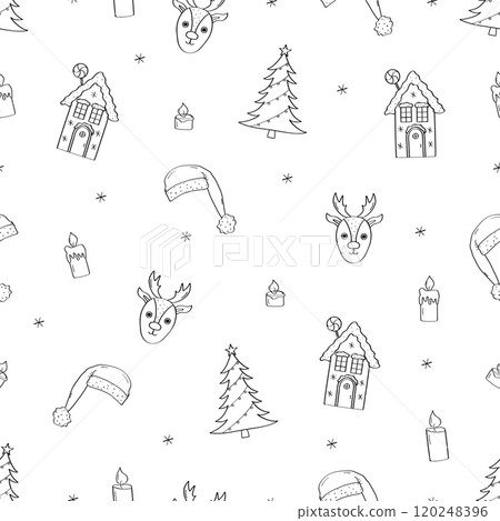 Christmas doodle icons background. Seamless pattern vector elements for design. Concept of Christmas, New Year and holiday. Christmas doodle icons background. Seamless pattern vector elements for design. Concept of Christmas, New Year and holiday. 120248396