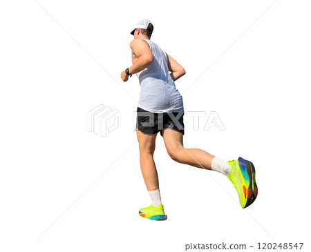 full height man athlete running marathon race isolated on white background 120248547