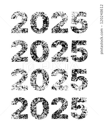 Collection of grunge handwritten 2025 number. Vector 120248612